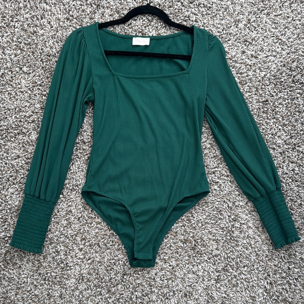 Pink Lily green ribbed bodysuit